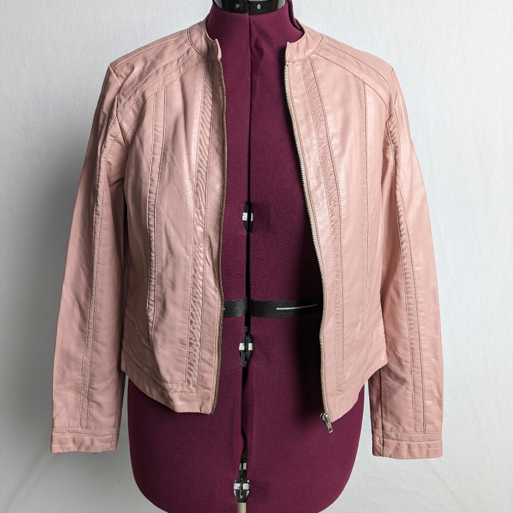 Kate and Mallory Dusty Rose Faux Leather short zip up Jacket - Size Medium